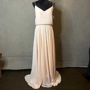 Jenny Yoo Blush Chiffon Blouson Maxi Bridesmaid Gown Size 14
